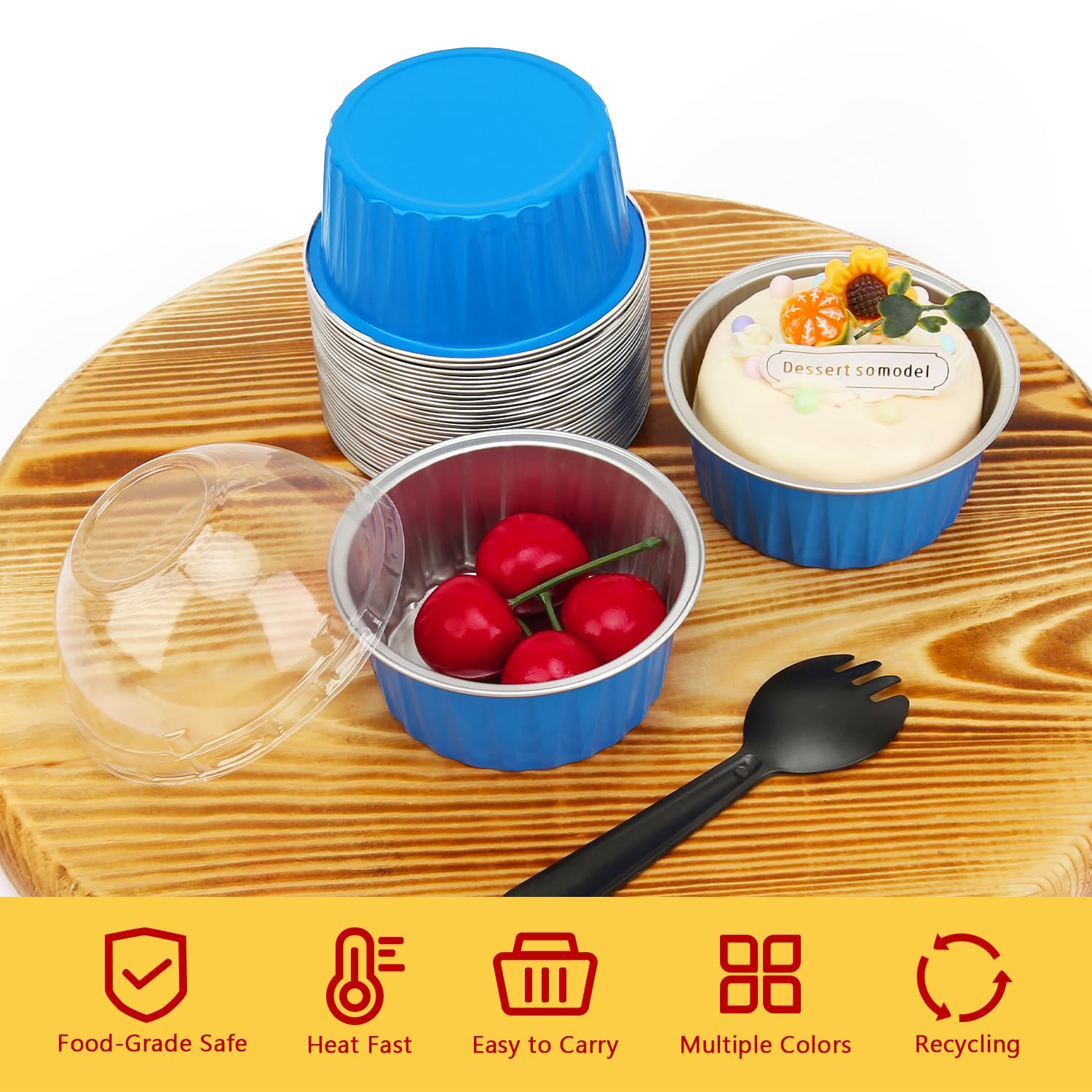 5Oz Muffin Tins With Lids 50 Pack,Free-Air Aluminum Foil Cupcake Liners Baking Pans,Jumbo Muffin Liners Cupcake Pans,Disposable